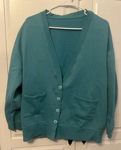 Damen-Cardigan schlicht einfarbig türkis Größe XL 4 Knöpfe & 2 Taschen vorne - Bild 1 von 3
