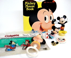 Vintage Disney Mickey Mouse Lot Buch Federtasche Rassel Pins Umarmung Figur - Bild 1 von 14