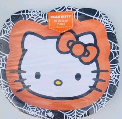 Hello Kitty 万圣节 16 件套派对盘子全新未拆封。  Hello Kitty Sanrio 银色  — 第 1/3 张图片