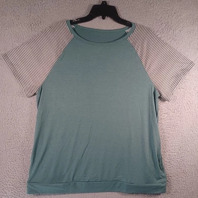 女式陆军绿色上衣 T 恤 XL 码短袖圆领弹力经典 — 第 1/4 张图片