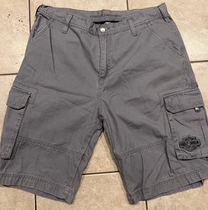 Vintage Harley Davidson Cargo Shorts Mens 36 Grey Biker Rider Grunge - Picture 1 of 8
