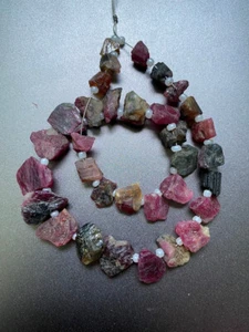 Tourmaline multi natural- rough beads- size 15-6 mm 8 inches strand - Picture 1 of 4