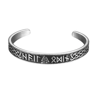 Men's Viking Open Bracelet Stainless Steel Nordic Runes Celtic Knot Bangle Cuff - Picture 1 of 6