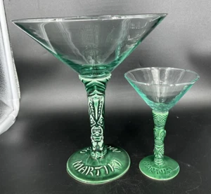Set of 2 Large & Small MONDO MARTIKI Tiki Farm Ceramic/Glass Martini Glasses Mug - Picture 1 of 11