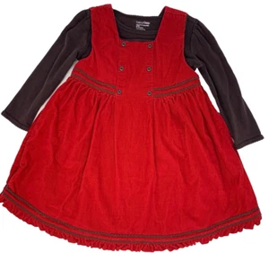Vestito maglione velluto a coste rosso Baby Gap bambina 18-24 mesi con camicia manica lunga marrone - Foto 1 di 9