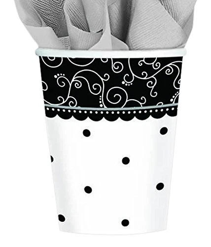 Lunares pergaminos blancos y negros boda aniversario fiesta 9 oz. Tazas de papel Foto 1 de 1