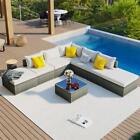 Beige+gray Sofa 8-pieces Outdoor Garden Wicker Combinable Patio Furniture Sets