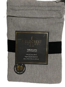 Fieldcrest Luxury Linen Cotton Gray Tablecloth + Storage Bag 60x102 NWT $114 - Picture 1 of 9