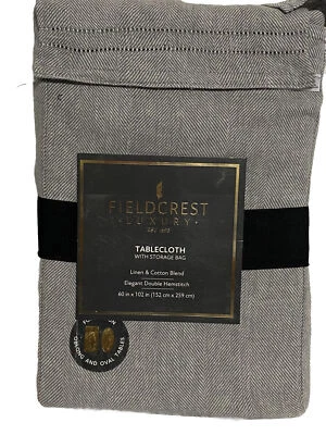 Fieldcrest Luxury Linen Cotton Gray Tablecloth + Storage Bag 60x102 NWT $114 - Image 1 of 4