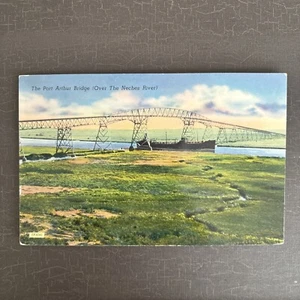 SHIP POSTCARD Freighter Port Arthur Bridge over Naches River Texas Highway 87 - Picture 1 of 2