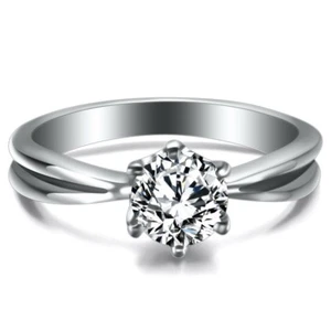 6*6mm Round Cut AAA CZ Band For Female Titanium Steel Wedding Gift Ring Size 5-9 - Picture 1 of 11