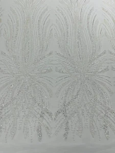 Luxus Perlen Spitze/Pailletten bestickt Spitzenstoff - WEISS - Meterware. - Bild 1 von 4