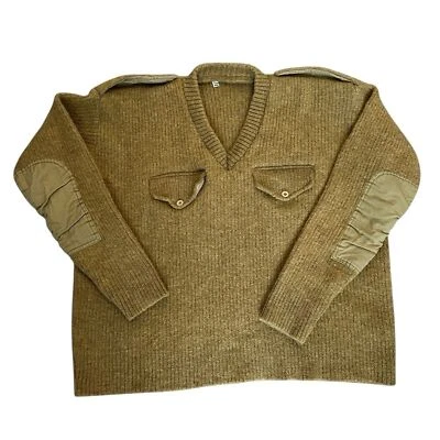 Suéter de lana caqui del ejército indio de colección para hombre con bolsillos y charreteras Foto 1 de 4