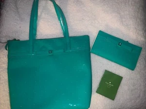Kate Spade Green Jeralyn Camellia Street Patent Tote Bag Purse Wallet Polka Dots - Picture 1 of 9