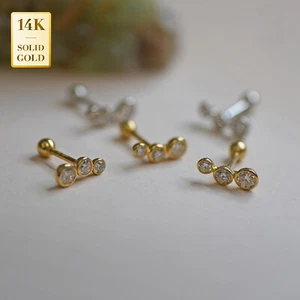 Piercing Tragus Helix 18G trío redondo de diamantes curvado oro macizo real 14K - Imagen 1 de 12