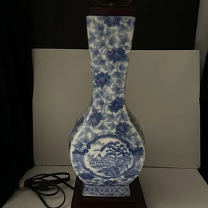 ANDREA BY SADEK JAPAN ART PORCELAN VASE CONVERTED INTO LAMP BASE DECOR HOME BLUE - Picture 1 of 12