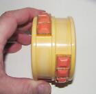 Wide 1.75" Butterscotch Bakelite Catalin Bangle Bracelet w/ Gold metal and Coral