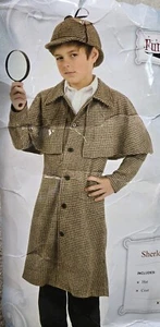 Detective XL Sherlock Holmes Watson Unisex Child Costume Coat Hat Kids READ - Picture 1 of 20