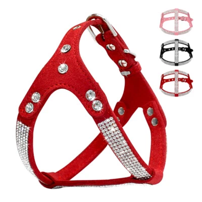 Hundegeschirr Kleine Hunde Strass Brustgeschirr Wildleder Chihuahua 35-60cm S-L  - Bild 1 von 4