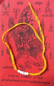 BRACELET perle Thai sacré Sai Sin béni orange jaune coton tissé Chance Thaïlande - Picture 1 of 4