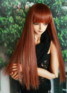 1/6 6-7 BJD Peluca de Muñeca Rojo Recto Polvo Marrón Castaño Golpes Hermoso Cabello Largo - Imagen 1 de 2