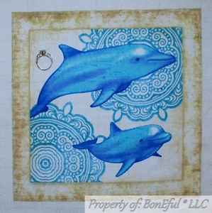 BonEful FABRIC Cotton Quilt Applique Block DOLPHIN Fish Ocean Beach Sea World FL - Picture 1 of 15