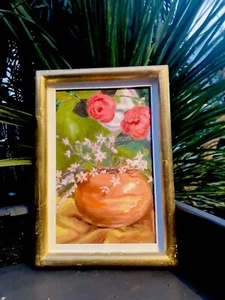 Vintage Oil on Board Painting Impressionist Still Life Flowers Blossom, Roses - Picture 1 of 17