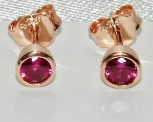 9ct Rose Gold on Silver Ruby Stud Earrings - July Birthstone - simulated - Picture 1 of 6