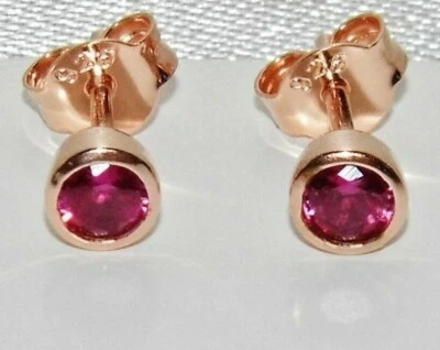 9ct Rose Gold on Silver Ruby Stud Earrings - July Birthstone - simulated - Image 1 of 4