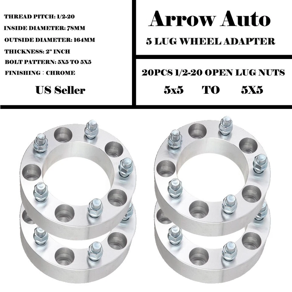 Adaptadores espaciadores de rueda 4 piezas de 2" de espesor 5x5 para Jeep Grand Cherokee Wrangler Foto 1 de 1