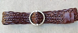 Calvin Klein Woven Leather Belt Wide Silver Buckle Small Southwestern Womens 37" - Picture 1 of 8