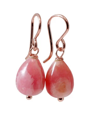 Pendientes de rodocrosita rosa terroso delicadas gotas simples oro 14k plata de ley Foto 1 de 4