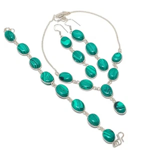 Natural Malachite Gemstone 925 Sterling Silver Jewelry Necklace 18" Gift J338 - Picture 1 of 6