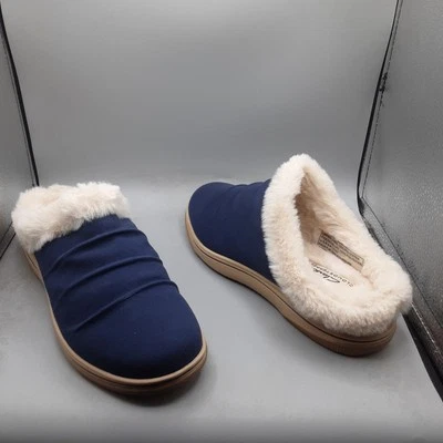 Tamancos femininos Clarks Breeze Willow 8W azul marinho pele sintética A209 - Imagem 1 de 4