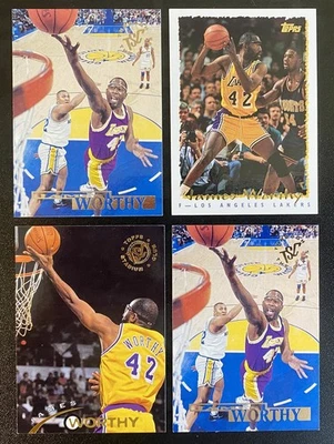 1994-95 Topps Stadium Club James Worthy Los Angeles Lakers ¡Lote de 4 cartas casi nuevo/como nuevo! Foto 1 de 2