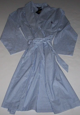 NWT Polo Ralph Lauren Classic BLUE/WHITE STRIPE Cotton Robe Men's S/M NAVY PONY - Image 1 of 3