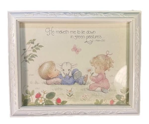 Vintage HOMCO Psalm 23:2 Wall Art 1984 Precious Moments 13x10.5 Floral Frame - Picture 1 of 14