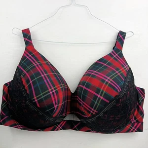 Cacique Lightly Lined Full Coverage Lace Underwire Plaid with Lace Bra 50F - Picture 1 of 10
