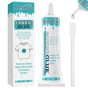 Fabric Glue, 120ml, Washable, Clear Adhesive for Clothing, Cotton, Flannel, D... - Picture 1 of 8