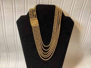 Antique Victorian Brass Beaded Layered Ornate Box Clasp Necklace - 20” - Picture 1 of 9