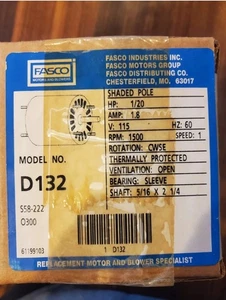 Fasco D132 Fan Motor 1/20 HP 1500 RPM 115V - Picture 1 of 2