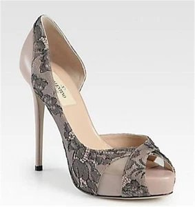 Valentino Lace D'Orsay Plataforma Dorsay Zapatos de salón tacones rubor desnudo 38,5 $1195 - Imagen 1 de 12