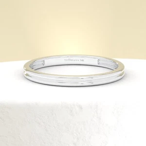 Double Band Ring 10K Solid White Gold Minimalist Stacking Wedding Band for Her - Picture 1 of 6