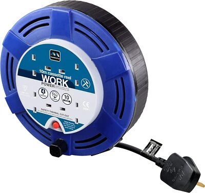 Masterplug MCT1010/4BL Four Socket Cassette Reel Extension Lead, 10 Metres, Blue - Image 1 of 4