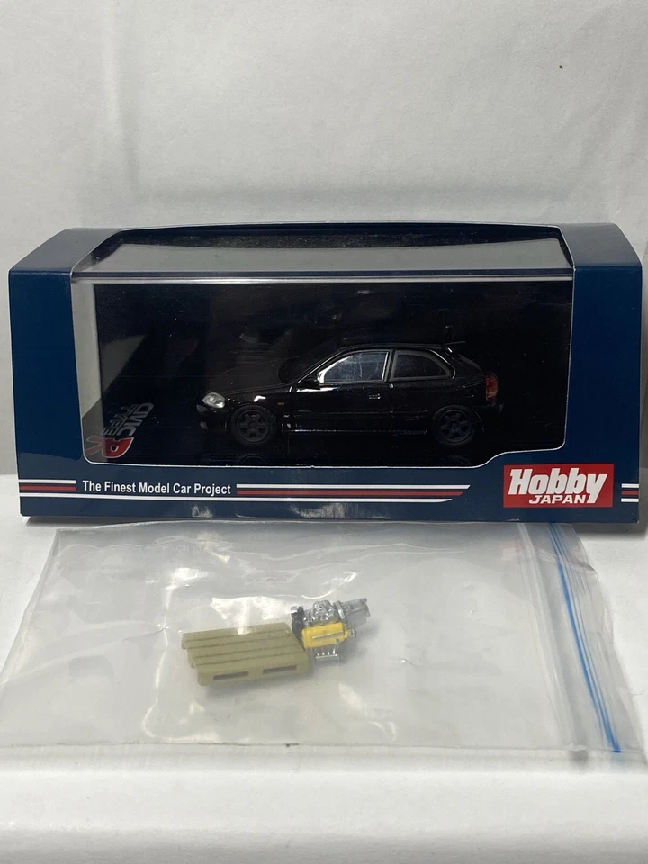 Hobby Japan 1/64 🇨🇵 Honda civic EK9 Custom Black  J.D.M  + Engine Diescast - Photo 1/4