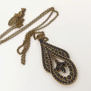 Michal Negrin Necklace Black Sparkly Crystals Long Large Teardrop Art Deco Vibe - Picture 1 of 18