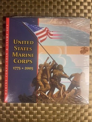 2005 Marine Corps Silver Dollar Coin And Stamp Set U.S Mint Sealed UNC New Rare - Image 1 of 2