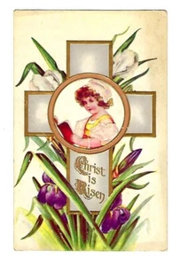Anfang 1900 Oster Postkarte religiöses Mädchen trägt Haube - geprägt - Bild 1 von 2
