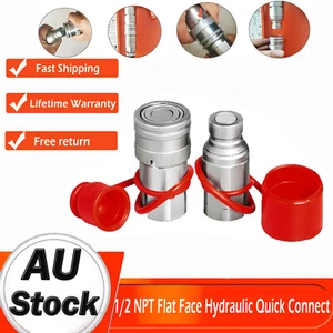 1/2" Flat Face Hydraulic Coupler Quick Connect kit Skid Steer Bobcat W/Dust Cap - Picture 1 of 14