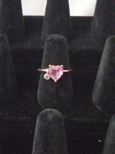 Fashion Rose Gold Tone Pink Rhinestone Heart Ring Dangle Sz6.5 Adjustable Fun - Picture 1 of 5